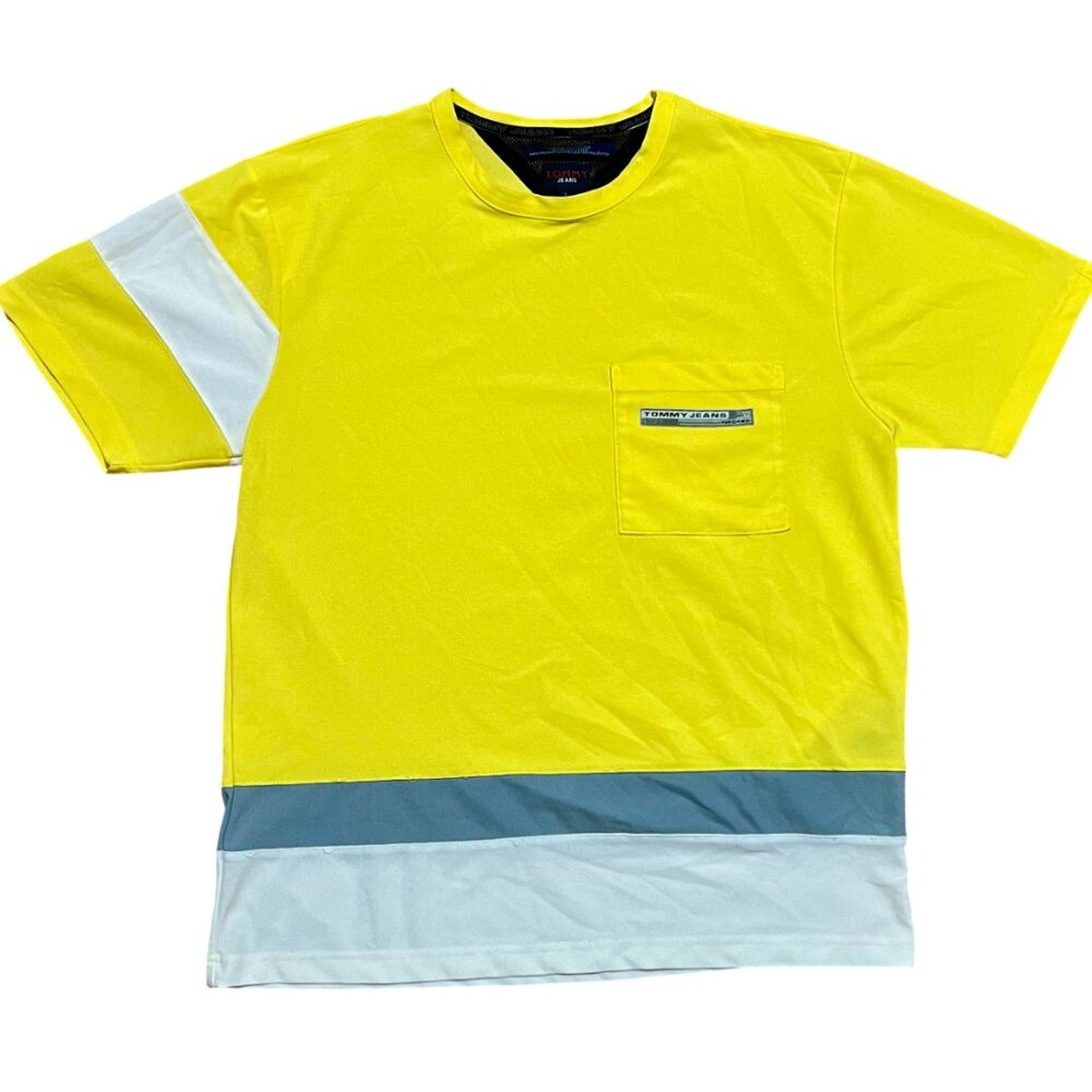 Tommy Hilfiger Jeans Yellow Color-Blocked Pocket T-Shirt, Men's Large